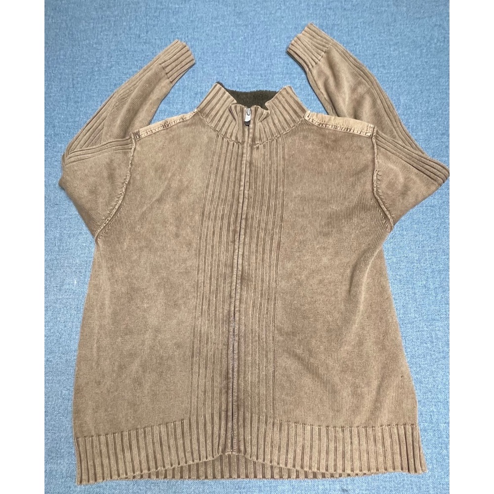 Solaris Mens XXL Full Zip Ribbed Knit Sweater Tan Mock Neck Fleece Lined Collar